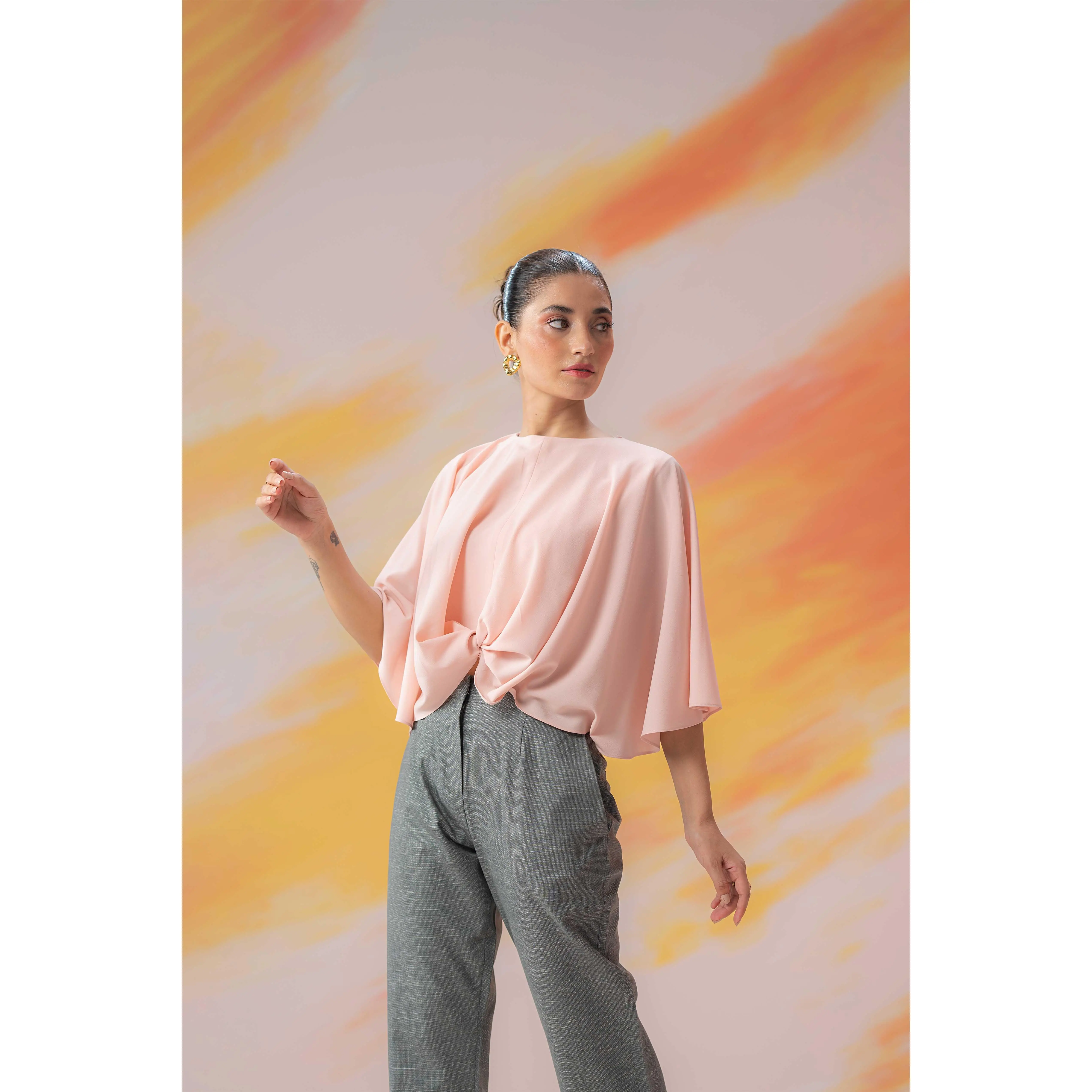 Women's Flutter Sleeve Top Front Tie Butterfly Sleeves Short Sleeve