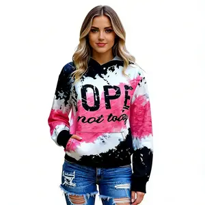 Casual "Nope Not Today" Graphic Tie Dye Hoodie, Women's Relaxed Fit Color Block Pullover Sweatshirt with Drawstring Hooded & Kangaroo Pocket