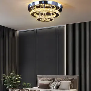 Modern Luxury 2-Layer Round LED Crystal Ceiling Chandelier Pendant Light Dimmable High Ceiling Adaptable Home Living Room Kitchen Bedroom Lighting QH-MC024