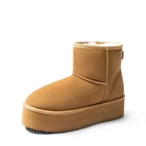 Women's Genuine Suede Platform Boots with DIY Bows and Faux Fur Lining - Girl, Shoe