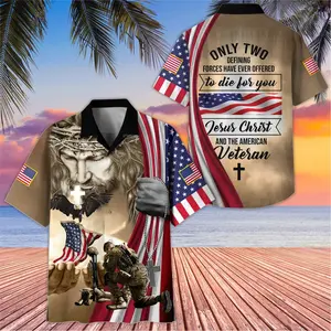 All Over Printed Veteran Hawaiian Shirt, Jesus Christ and The American Veteran Patriotic Design, Ideal Casual Summer Daily Hawaiian Shirt, Comfortable Beach Vacation Apparel For Men # TikTokMadeMeBuyIt # VeteranPride # AmericanVeteran # PatrioticTee # Fai