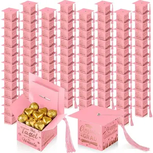 100 count Graduation Candy Boxes with Tassel Graduation Party Favors 2026 Gifts Decorations Grad Cap Candy Box for Biscuit  Supplies ( and Rose )