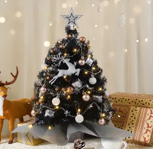 Mini Christmas Tree - 24 In Tabletop Xmas Pine with 50 LED Lights, Battery Operated & Timer. Perfect for Holiday Home Decor - Black