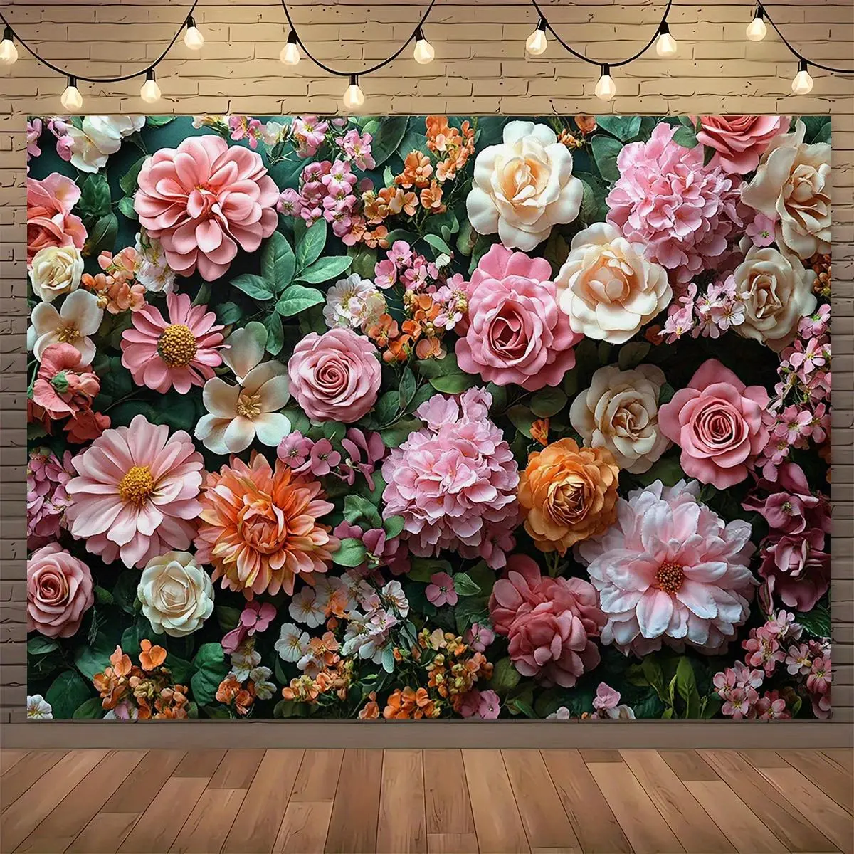 Rose Flower Pattern Background Banner, Floral Background Banner, Party Decoration Supplies for Wedding, Romantic Celebration and Photography, Ornaments