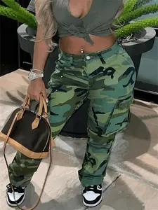 Women's Camo Print Flap Pocket Cargo Pants, Casual Streetwear Trousers for Daily Wear, Ladies Casual Chic Bottoms for Spring & Fall