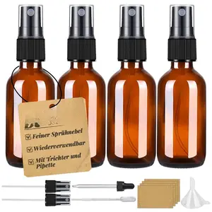 4-Pack 2 oz Amber Glass Spray Bottles Canister |   Medical Grade UV Protection & Leak-Proof |   Fine Mist Nozzle for Essential Oils/Aromatherapy/DIY
