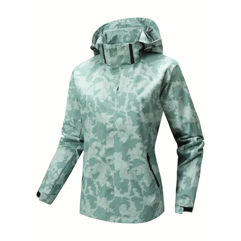Women's Camouflage Windbreaker Jacket - Lightweight Waterproof & Windproof Sports Pullover for Hiking, Cycling, Female, Full Sleeves, Waterproof Shell, Camouflage Print, Long Sleeve, Slim Cut, Do Not Dry Clean, Hand Wash Only, 100% Polyester