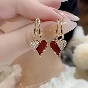 Super Elegant Two-tone Love Heart Earrings Simple and fashionable Earrings for Daily Party Surprise Gift for Lovers daily costume jewelry accessory lightweight multiple cartilage earring Gold Plated Small Hoop Earrings red