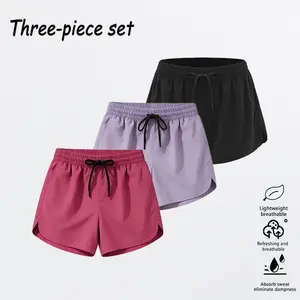 3-Pack European/American Running Shorts — Quick-Dry, Breathable, Non-Clammy Moisture-Wicking; Sports/Casual Yoga/Beach Shorts for Women; Basic Fitness Gym Tennis Shorts; Suitable for Marathon; No Pockets
