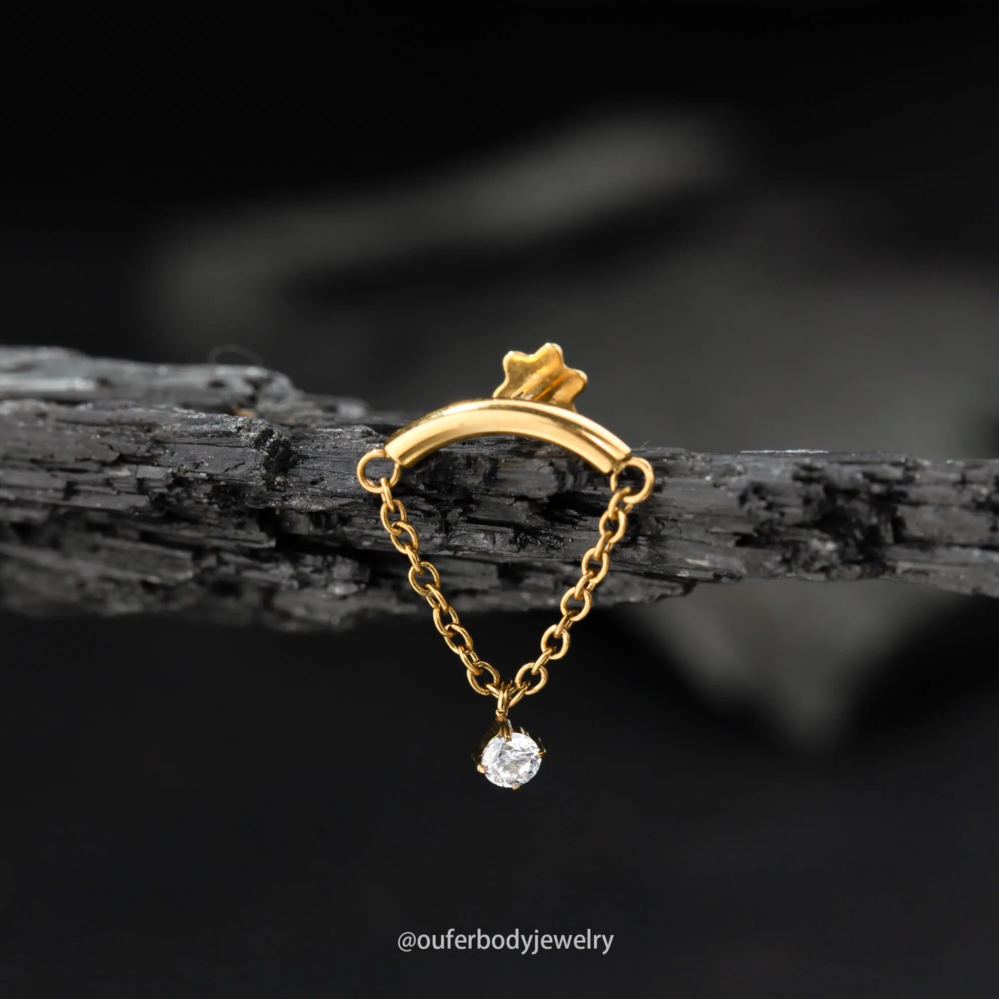 Oufer 16G Chain Dangle Flower Back Helix Cartilage Stud Internally Threaded in Gold Colors for Everyday Wear