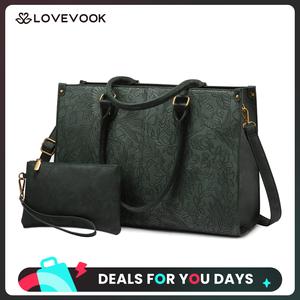 LOVEVOOK Laptop Bag for Women, 15.6-17.3 inch Vegan Leather Laptop Tote Bag Large Capacity Vintage Leather Work Bags for Women, Business Casual Shoulder Handbag, Durable. DealsForYouDays