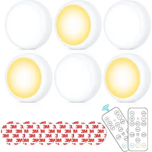 Operated Puck Litghts with Remote Warm Natual Cool White Three Color  Under Cabinet Lighting Push Lights Stick  Tap Lights with Dimmer & Timmer for Bedroom, Closet