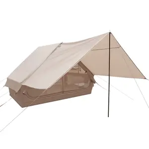 COSTWAY - 4-6 People Inflatable Camping Tent with Porch and Carrying Bag-Beige