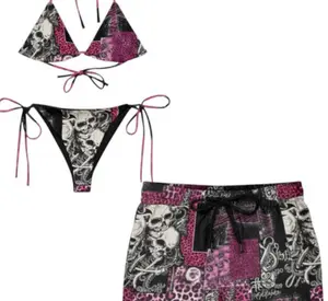 Couple's 2-Piece Y2K-Inspired McBling Gyaru Grunge Rave Bikini & Board Shorts Set, July Beach Sports Swimwear