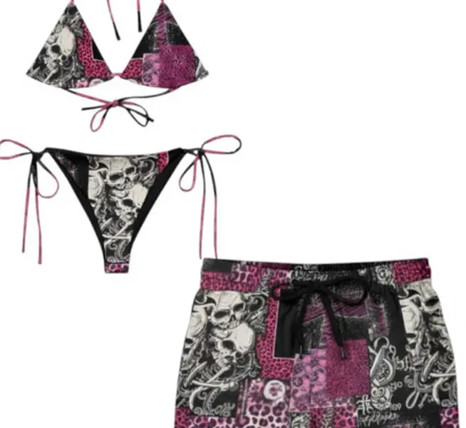 Couple's 2-Piece Y2K-Inspired McBling Gyaru Grunge Rave Bikini & Board Shorts Set, July Beach Sports Swimwear