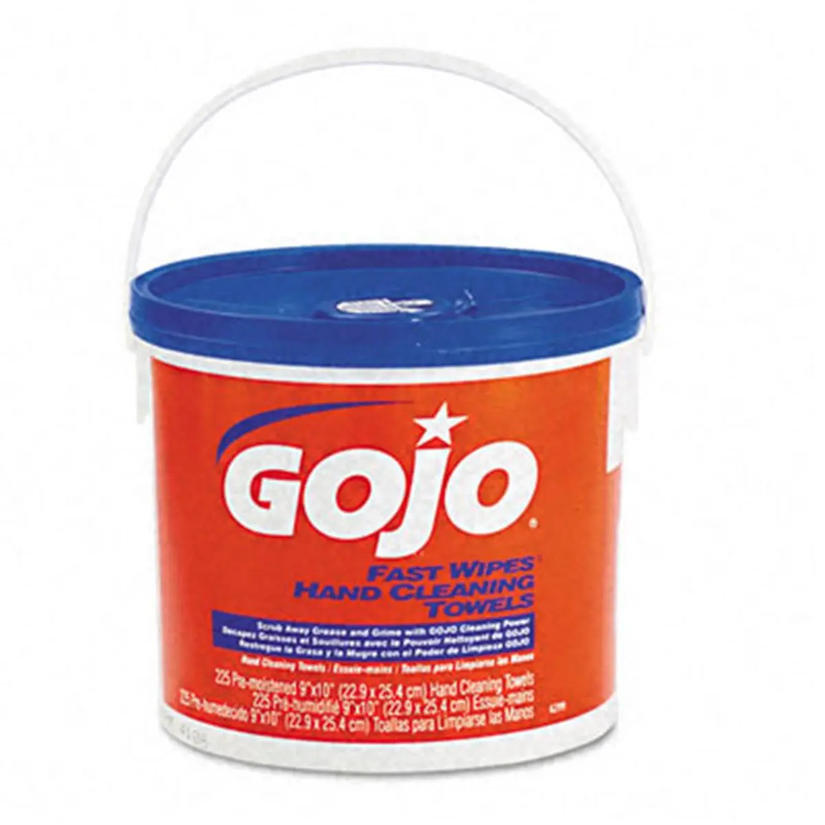 Gojo 629902EA Fast-Cleaning Household Hand Wipes (Hand Towels), 11in L x 9in W White Cloth Cleaners, 225 per Bucket, Home Care Supplies with Orange Fragrance for Waterless Clean of Light Greases/Oils on Service Vehicles, Workbenches, All Seasons