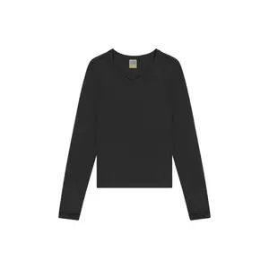 Women's Basic Casual Cotton Long-Sleeve T-Shirt - Black Tops, Tshirt