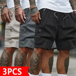Men’s 3-pack fashionable street-style drawstring cargo shorts—cool and stylish, suitable for everyday wear, outings, meeting friends, school, and parties. It can also be given as a gift to a boyfriend or son.