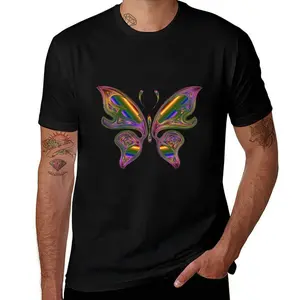 Iridescent Psychedelic Butterfly Graphic Tee - Aesthetic Liquid Rainbow Art T-Shirt - Shipped from NY