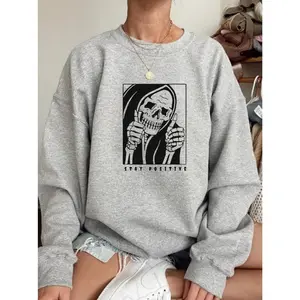 Stay Positive Skeleton Sweatshirt, Sarcastic Halloween Shirt, Dancing Skeleton Pullover, Halloween Sweatshirt, Funny Halloween Sweater