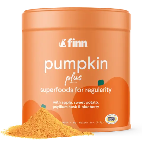 FINN Pumpkin Plus Superfood Meal Topper for Dogs - Fast-Acting Digestive Relief, Supports Digestive Health, Soothes Sensitive Stomachs with Pumpkin, Psyllium Husk, Apple, Sweet Potato, & Blueberry – 8oz Powder Supplements