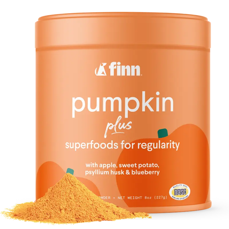 FINN Pumpkin Plus Superfood Meal Topper for Dogs - Fast-Acting Digestive Relief, Supports Digestive Health, Soothes Sensitive Stomachs with Pumpkin, Psyllium Husk, Apple, Sweet Potato, & Blueberry – 8oz Powder Supplements