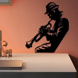 1pc Trumpet Metal Wall Art, Trumpet Statue Mural, Perfect for Living Room Wall, Christmas Decor, Ideal Gift for Jazz Lovers, Durable Metal