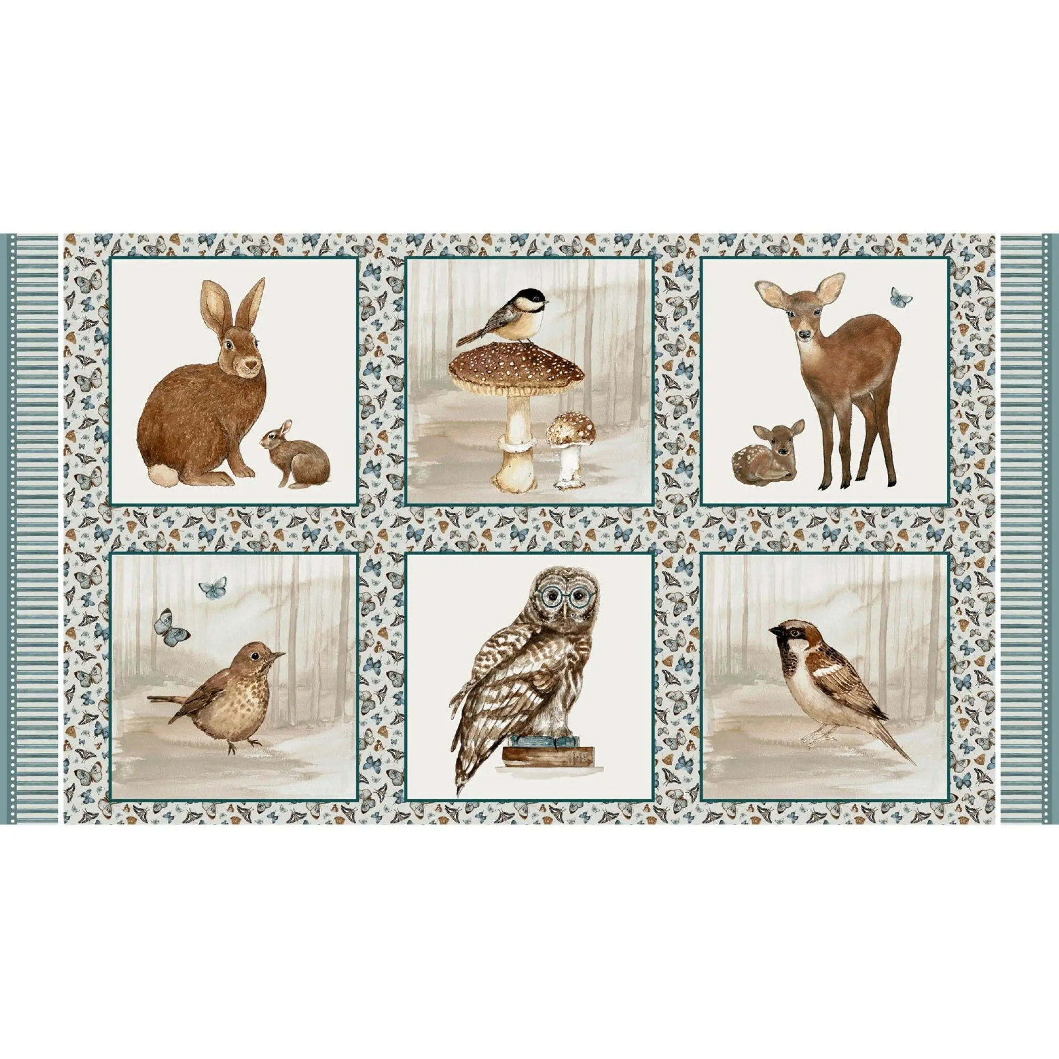Henry Glass Whimsical Woods Quilting Blocks Panel Cotton Fabric
