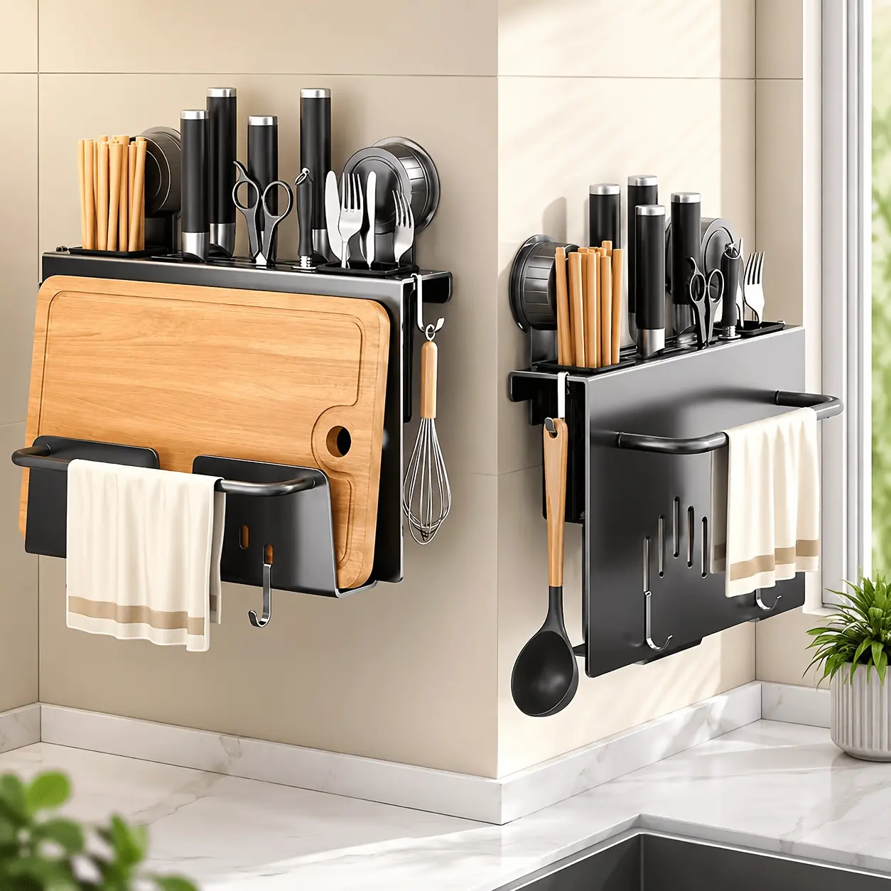 1pc Wall-Mounted Utensil Storage Box with Cutting Board Rack Flatware Organizers Kitchen Utensil Storage Rack Kitchen Draining Utensil Rack Silverware Organizer Cutting Board Storage Rack, Kitchen Utensil Organizer, Dishcloth Drying Rack