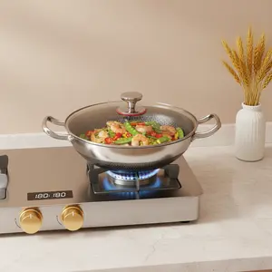 316 Stainless Steel Non Stick Frying Pan For All Stove Tops With Glass Lid 32cm Cookware kitchen supplies