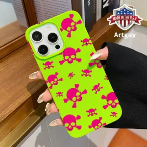 Large Hole Frosted TPU Phone Case for iPhone 15 Plus 16 Pro Max 14 13 12 11 XR XS Pink Skull Pattern Full Body Protection Shockproof Soft Silicone Cover