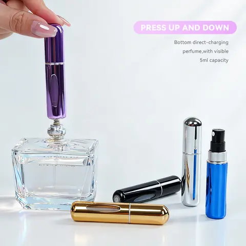 5ml Compact Metallic Purse Perfume Atomizer - Leak-Proof, Durable Refillable Bottom-Fill Spray Bottle with Visible Window for Travel, Gym, Everyday Use, Home Organizer Storage Jar for Adults, Ideal Gift