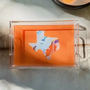Burnt Orange Texas | Acrylic Vanity Countertop Tray with Handles, Coffee Table Decor Tray, Decorative Bathroom Catchall, Makeup Storage and Organization, University of Texas Abstract Design | 9x13 inches