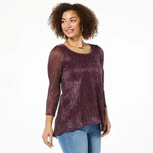 Nina Leonard Sparkle Knit Hi-Low Hem 3/4-Sleeve Tunic