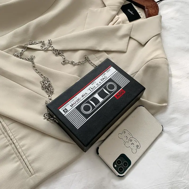 Women's PU Leather Cassette Chain Crossbody & Shoulder Bag