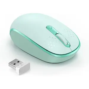 Silent Synthetic Wireless Mouse - 2.4G, USB Receiver, 4 Buttons, Compact Size, Portable Design, Adjustable DPI Levels (800/1200/1600), for Laptop, Chromebook, PC - Mint Green
