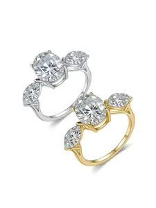 S925 Silver Plated 18k Oval Moissanite Ring, 8x6mm/1.5ct Main Stone, Elegant Women's Jewelry, Perfect Gift