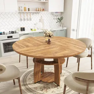 47" Round Dining Table for 4–6, Modern Wooden Circle Kitchen Table with Storage Shelf, Adjustable Feet, Easy Assembly & Cleaning