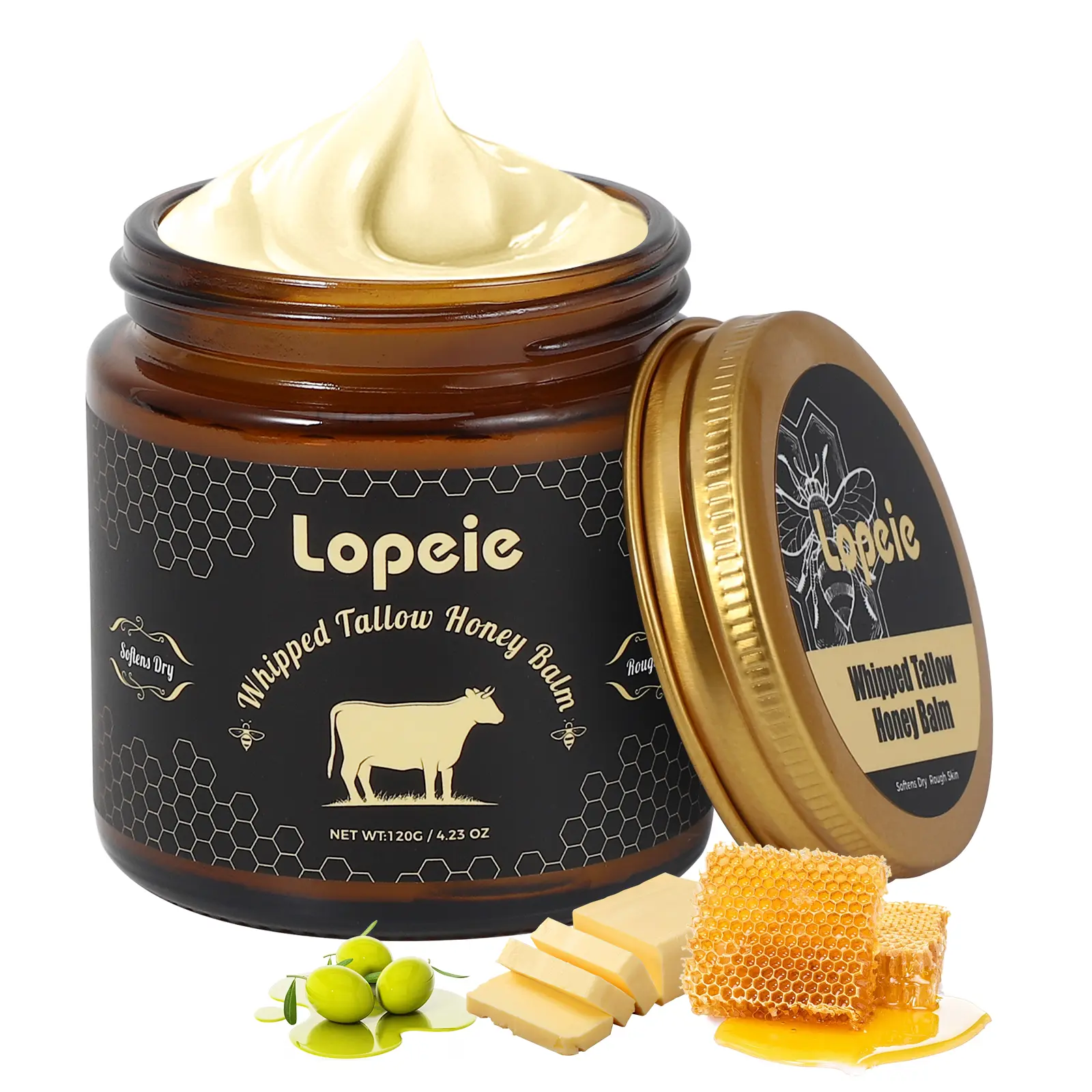 Whipped Grass-Fed Beef Tallow Honey Balm - 4Oz,Moisturizing Cream for Soft, Smooth Skin - HandmadeAll-Natural Moisturizer,hydrating, comfort,moisture boost cream, luminous firming cream, body care,hydrating dry skin