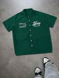 Men's Short Sleeve Shirt, Casual Buttons Collared, Casual Loose-Fit Woven Fabric, Vintage Style Button-Up Design, All Season Wearable