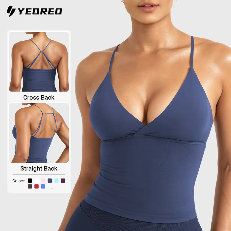 YEOREO LuxFlow Women's Seamless Longline Workout Tank Top - Twist Front, Padded Straps Camisole, Exercise Bra, Fitness Apparel for Yoga, Gym, Fitness Bra,outdoorfun