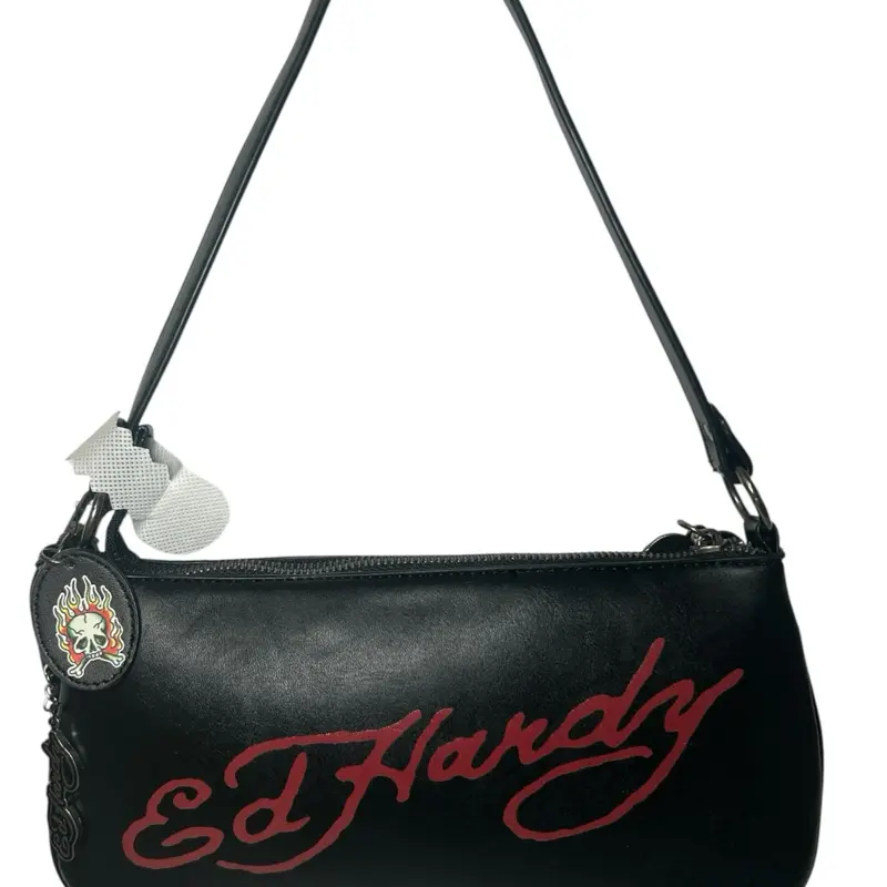 Ed Hardy Y2K Beaded Flaming Skull Mini Shoulder Bag NWT Black