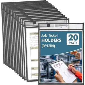 20 Pack Job Ticket Holders 9x12 - Document Holder - Sheet Protectors - Plastic Sleeves for Paper - Dry Erase Pockets - Clear Pocket Sleeves Ticket Holder