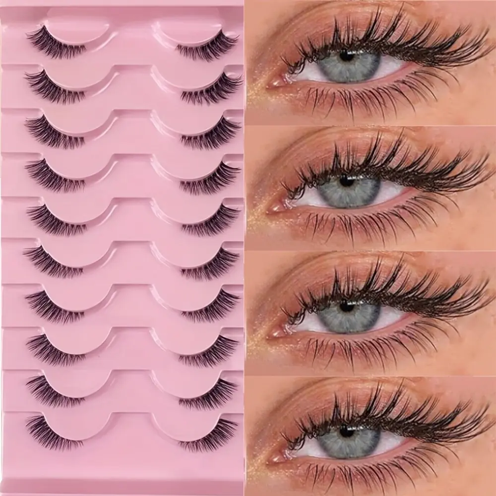 Half Lashes Natural Look False Eyelashes, Wispy Cat Eye Lashes, 3D Curly Soft 15mm Fluffy Faux Lashes, 10 Pairs, Extension Style, Cosmetic False Lashes, Makeup Eyelashes, Fake Lashes