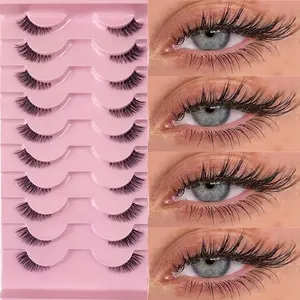 Half Lashes Natural Look False Eyelashes, Wispy Cat Eye Lashes, 3D Curly Soft 15mm Fluffy Faux Lashes, 10 Pairs, Extension Style, Cosmetic False Lashes