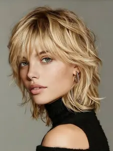 Long Elf Short Hair Wig, Honey Color Blonde, Straight, Layered, Bangs, Heat Resistant Fiber, Role Play, Carnival, St Patrick's Day, Back-To-School, Synthetic Straight Wig