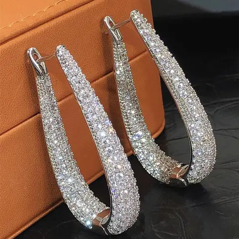 Rhinestone Decorated Hoop Earrings, Bling Stylish Accessory, Jewelry for Women for Party, Daily Clothing Decor, Copper Earrings, Earrings Hoops