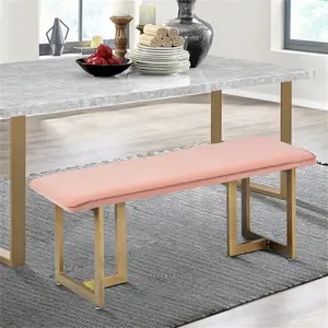 Velvet Upholstered Rectangle Contemporary Soft Slip Bench with Golden Metal Leg for Living Room Bedroom Ottoman