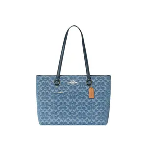 COACH Gallery 35 Monogram Canvas Tote Bag for Women, Large Blue Shoulder Bag