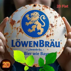 Vintage Lowenbrau German Beer Sign Aluminum Metal Plaque Blue Golden Lion Bavarian Decor Indoor Outdoor Wall Art for Bar Restaurant